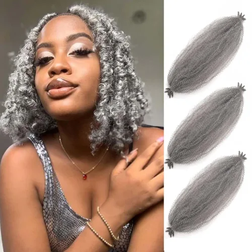 Miniatura 50 de Cabello afro elástico y trenzado de 30 pulgadas 2 paquetes, cabello preesponjado y trenzado elástico pre-estirado para extensiones de cabello suave