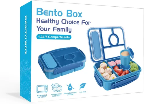 Miniatura 7 de Amathley Caja Bento para Adultos y Niños, Contenedores de Almuerzo para Adultos/Niños/Niños Pequeños, Caja de Almuerzo Bento de 5 Compartimentos