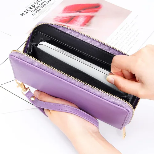 Miniatura 38 de Badiya Billetera para mujer con bloqueo RFlD de cuero con cremallera alrededor de carteras de gran capacidad