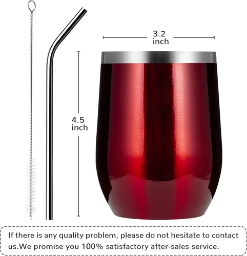 Miniatura 4 de MEWAY Vaso de vino sin tallo de 12 onzas con tapa, vaso de viaje de acero inoxidable con aislamiento de doble pared al vacío con popote, para Borgoña