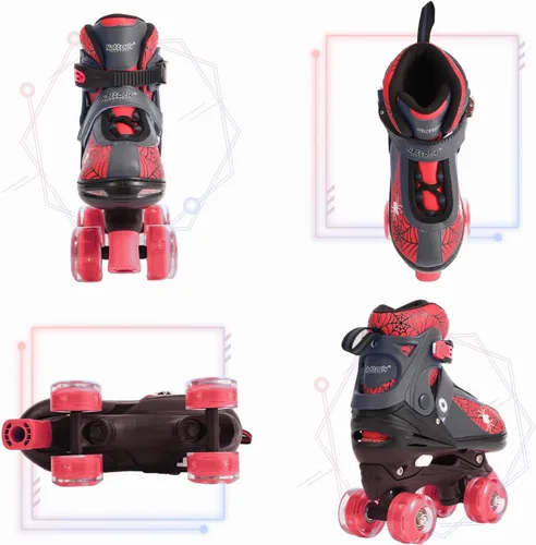 Miniatura 3 de Patines de ruedas Nattork para niños y niñas, patines cuádruples ajustables en 4 tallas para niños con ruedas iluminadas, genial regalo de Rojo