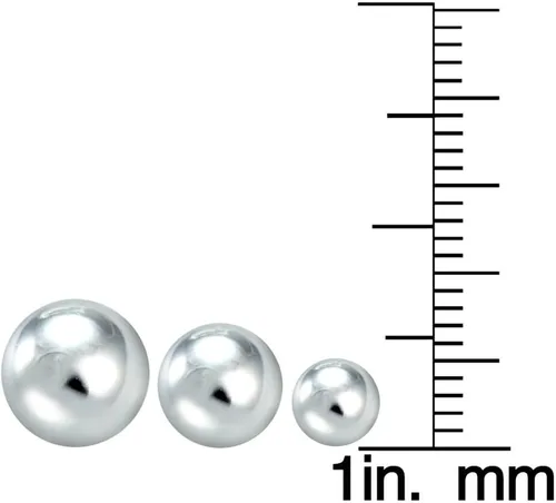 Miniatura 3 de Juego de 3 aretes de plata de ley, 3 pares de bolas de 0.236 in, 0.315 in y 0.394 in