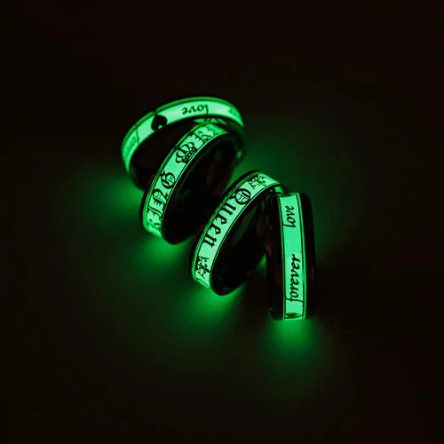 Miniatura 3 de Juego de anillos que brillan en la oscuridad, tamaño King Queen para él y su plata de acero inoxidable a juego para parejas, anillos de aurora