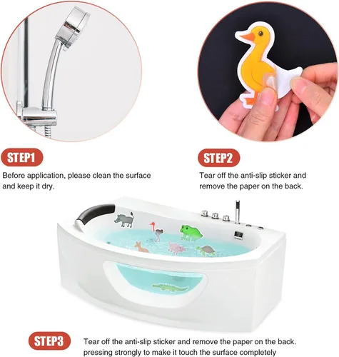 Miniatura 6 de Secopad Calcomanías antideslizantes para bañera, 32 unidades adhesivas de animales infantiles antideslizantes para ducha y bañera con raspador