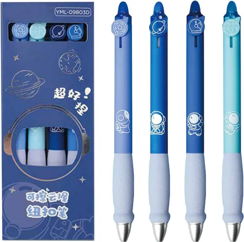 Miniatura 8 de MOZXIRZ 4 bolígrafos de tinta de gel borrables retráctiles, bonitos bolígrafos de oso de 0.5mm, bolígrafo de punta fina, suministros escolares