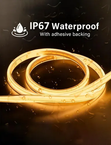 Miniatura 2 de Tira de luces LED COB de 20 pies para exteriores IP67 impermeable, 6M, CC flexible 24V, control remoto y aplicación, regulable, blanco cálido 3000