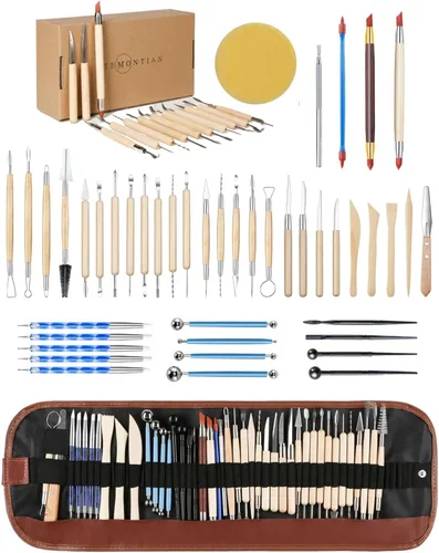 Kit de herramientas para esculpir arcilla, 44 herramientas de arcilla polimérica de doble cara con bolsa de transporte Rojo
