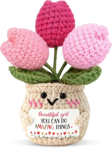 Miniatura 8 de OASSIE Regalos de agradecimiento para mujeres – Mini tulipán positivo de apoyo emocional de ganchillo – Graduación de fin de año, regalos de Sunny