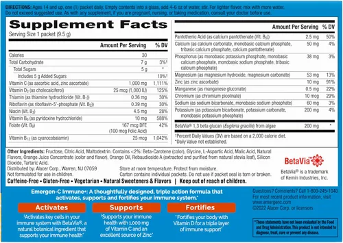 Miniatura 10 de Emergen-C Immune+ Apoyo Inmunológico de Triple Acción en Polvo, BetaVia (R), 1000 mg de Vitamina C, Vitaminas B, Vitamina D y Antioxidantes, Súper
