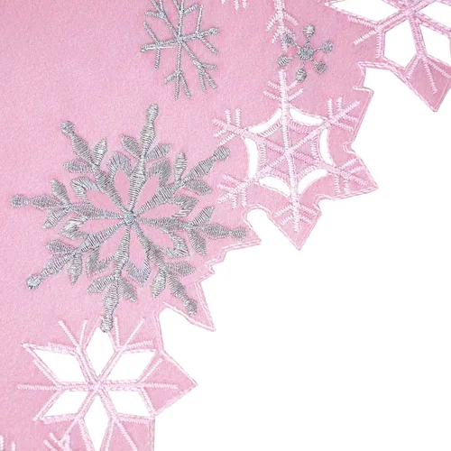 Miniatura 4 de Caminos de mesa bordados de copos de nieve rosados para Navidad e invierno (rosa, 14 x 34 pulgadas)