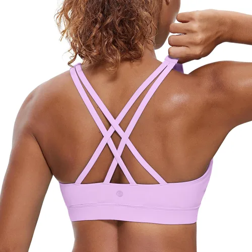 CRZ YOGA - Top deportivo con tirantes delgados para mujer, brasier deportivo acolchado para yoga, entrenamiento y fitness, con espalda cruzada