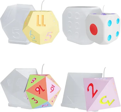 Miniatura 3 de Surakey Moldes de dados de resina, 4 estilos de moldes de dados poliédricos con molde de dados de silicona, filete cuadrado triangular, herramienta