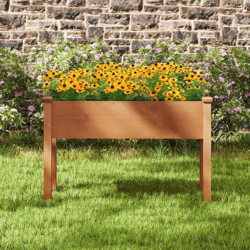 Miniatura 8 de HAPPYGRILL - Cama de jardín elevada, caja de jardín de madera para exteriores con patas, agujeros de drenaje, tela de revestimiento de jardín negra