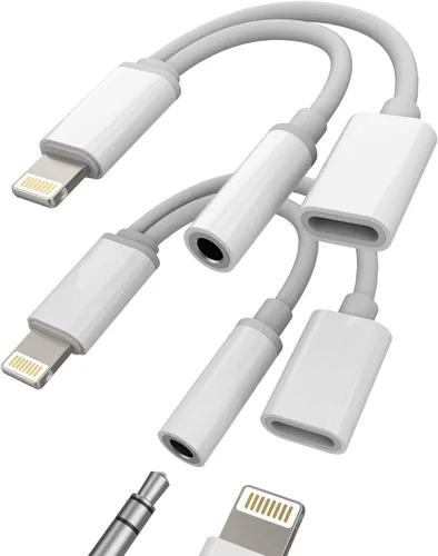 Zoyuzan Adaptador AUX para iPhone, paquete de 2, Lightning a auxiliar de 0.138 in, audio certificado, doble funcionalidad, pequeño y portátil,