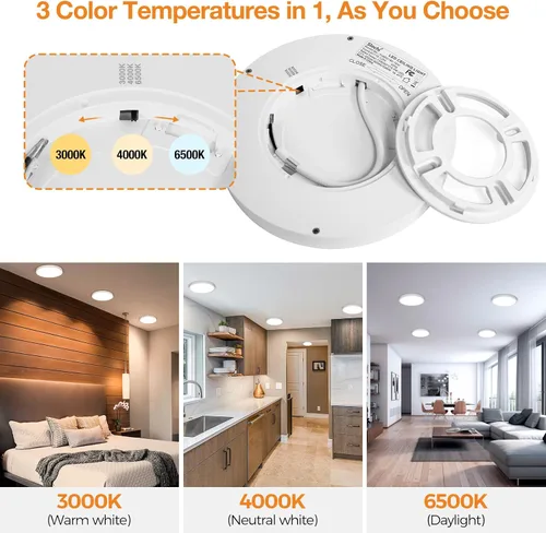 Miniatura 3 de Paquete de 2 lámparas LED de techo empotradas, 3000K-4000K-6500K y equivalente a 100W, lámpara de techo empotrada moderna para cocina de 15W