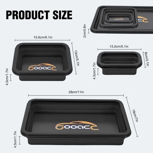 Miniatura 2 de GOOACC Juego de bandejas magnéticas plegables de 3 tamaños, bandejas de herramientas plegables de silicona negra, organizador para tornillos