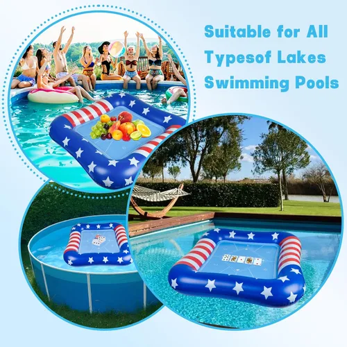 Miniatura 7 de succulentlovers Mesa de cartas inflable grande para piscina con naipes impermeables – 41 pulgadas impermeable para piscina, mesa de juegos flotantes