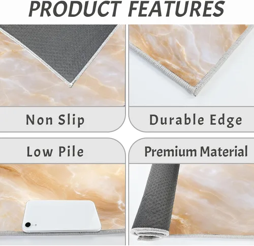 Miniatura 5 de 2Pcs Elegant Marble Texture Kitchen Mats for Floor Beige Retro Aesthetics Printed Non-Slip Washable Rugs Set Runner for Holiday Decor Entrance Porch
