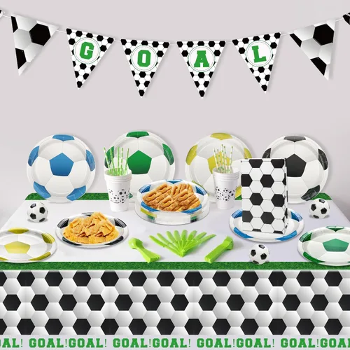 Miniatura 6 de 40 platos decorativos para fiesta de fútbol, incluyendo platos de postre desechables de 9 pulgadas para niños, fanáticos de deportes, eventos, día
