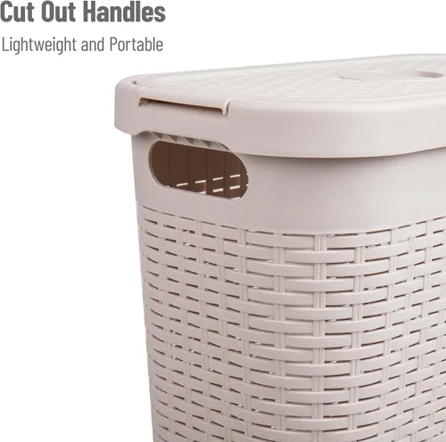 Miniatura 4 de Mind Reader Cesta de lavandería delgada con tapa, cesta de ropa de 40 L, diseño de mimbre premium, plástico, azul bebé