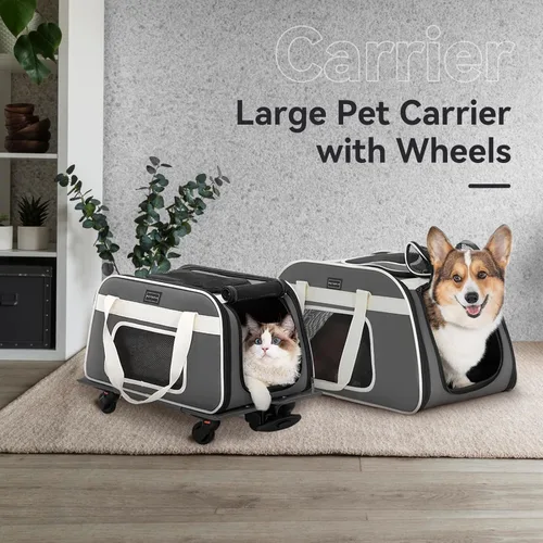 Miniatura 7 de PETSFIT Transportador para gatos aprobado por aerolíneas con ruedas diseñado para perros/gatos pequeños con cuerda de seguridad ajustable y ruedas