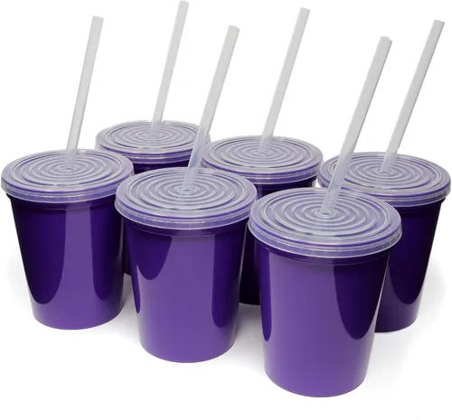 Miniatura 19 de Rolling Sands Vasos de plástico reutilizables para estadios con tapas, paquete de 6, vasos y tapas fabricados en Estados Unidos, incluye 6 popotes