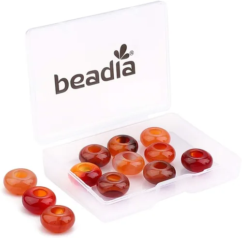 Miniatura 26 de BEADIA Cuentas de jade amarillo natural rondelle con orificio grande (5.5mm) cuentas sueltas semipreciosas para hacer joyas 0.55x0.295 pulgadas 12