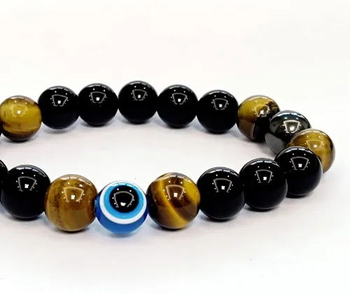 Miniatura 58 de Pulseras de triple protección con piedra de ojo de tigre de obsidiana negra con hematita para hombres y mujeres, pulsera de piedra curativa