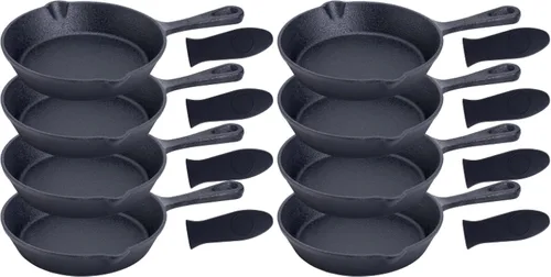 Miniatura 8 de Bruntmor Juego de sartenes de hierro fundido pre-sazonadas, 8, 10, 12 pulgadas, sartenes antiadherentes de esmalte azul con tapa de vidrio templado