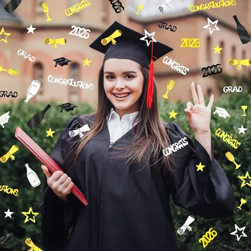 Miniatura 7 de MARFOREVER Confeti de graduación verde, negro y dorado, confeti de graduación de clase de 2026, centro de mesa para eventos temáticos de 2026