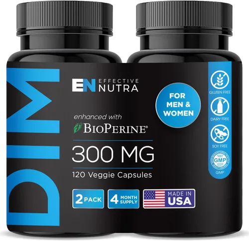 EFFECTIVE NUTRA Suplemento DIM 300 mg con BioPerine - Bloqueador de Estrógeno de Fuerza Extra para Hombres y Mujeres - Apoyo Hormonal y del