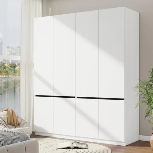 Miniatura 6 de Armario de dormitorio Armario Armario con 2 puertas: 75" Armario blanco para ropa, Armario de madera con barra para colgar, Armario moderno