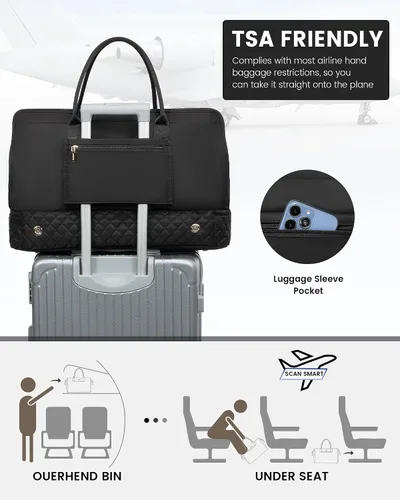 Miniatura 4 de Bolsas de fin de semana para mujer, bolsa de viaje, Negro -, Elegante