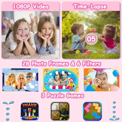 Miniatura 3 de Agoigo Cámara impermeable para niños – Videocámara digital de video HD subacuática para niños, juguete de viaje portátil para niños pequeños – Rosa