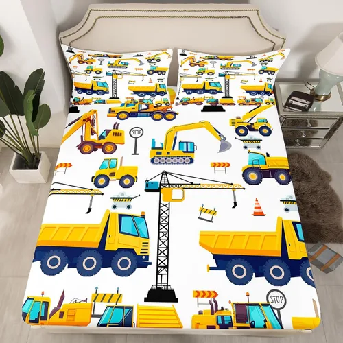 Miniatura 3 de Erosebridal Sábanas de construcción para niños, tamaño individual, excavadora, camión, juego de sábanas para niños, tractor, vehículo de tractor