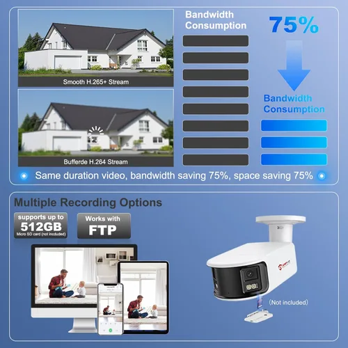 Miniatura 8 de Anpviz Cámara de seguridad de doble lente IP PoE de 4K/8MP de 180 grados para exteriores, cámara panorámica panorámica de 180° con cable