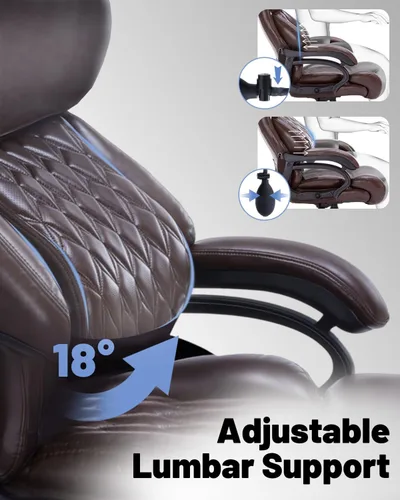 Miniatura 3 de Silla de oficina grande y alta de 600 libras con soporte lumbar ajustable, silla de escritorio ejecutiva de asiento ancho con cojín de 6.5 pulgadas