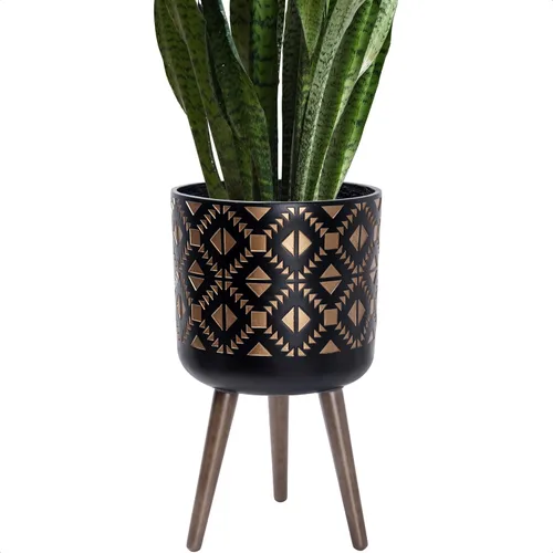 Miniatura 7 de D'vine Dev Maceta de 12 pulgadas con soporte, maceta alta de mediados de siglo con patas para plantas de interior, bronce/negro, 88-G-C-6