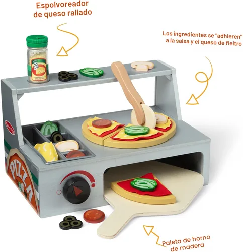 Miniatura 6 de Melissa & Doug - Juego de pizza de madera Top & Bake con comida de juguete (41 piezas) Juguete de preescolar, juego de comida de madera