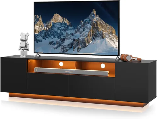 Miniatura 14 de WLIVE Moderno soporte de TV para TV de 65 pulgadas, centro de entretenimiento con estantes abiertos ajustables y luces LED RGB, consola multimedia