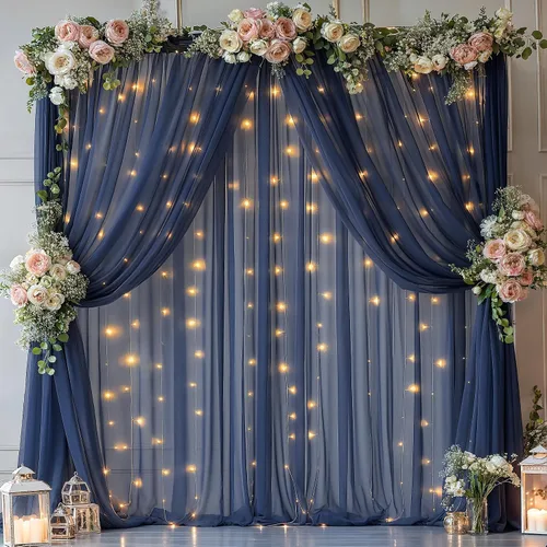 Miniatura 41 de Cortina de telón de fondo de tul azul bebé de 10 x 8 pies con cadena de luces para fiestas, cortinas de fondo transparentes para bodas, baby shower