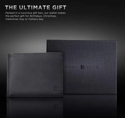 Miniatura 26 de SERMAN BRANDS Billetera de piel con 2 ventanas de identificación para hombre, con bloqueo RFID, doble tapa superior, billetera de viaje de capacidad