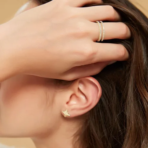 Miniatura 5 de Mameloly Alianzas de boda para mujer, delicadas circonitas cúbicas de media eternidad, apilables, refuerzo de compromiso, doble anillo tamaño 4-12