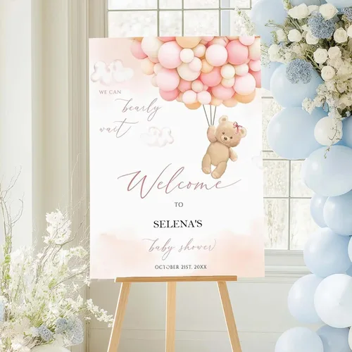 Miniatura 11 de Letrero de bienvenida personalizado para baby shower, letrero de bienvenida personalizado con lazo rosa para baby shower, póster de lazo rosa