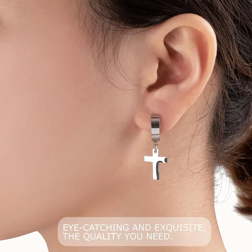 Miniatura 6 de Aretes de cruz para Hombre, 3 pares, aretes de cruz para hombre, aretes de cruz para mujer, aretes para mujer, aretes de acero inoxidable, Aritos