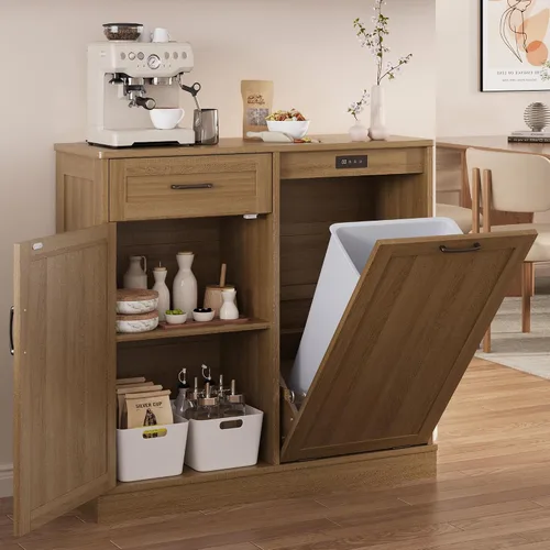Miniatura 11 de Armario de basura de doble inclinación, isla de cocina con almacenamiento de basura, armario de basura para cocinas, armario de madera con bote