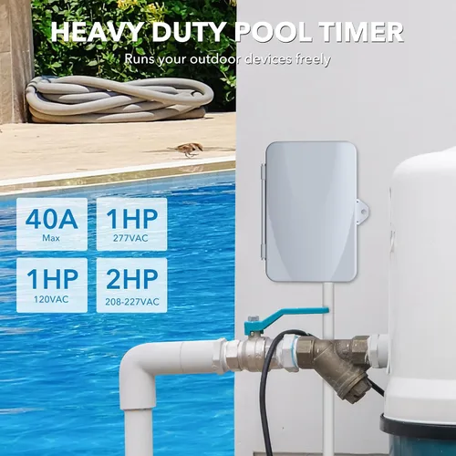 Miniatura 6 de BN-LINK Temporizador de bomba de piscina, caja de temporizador digital para exteriores, resistente programable de 7 días, 2 HP 40 A máximo, 120