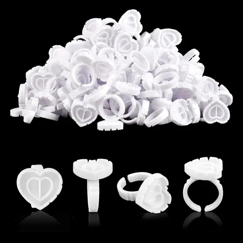 NXJ INFILILA Anillos de pegamento para extensiones de pestañas, 100 anillos desechables para pestañas con forma de corazón encantador, tazas de