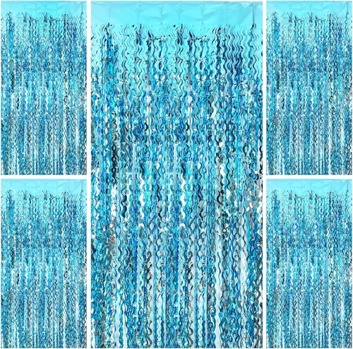 Miniatura 27 de Decoraciones de fiesta con serpentinas azules, fondo de flecos azul pálido, decoración de cumpleaños azul claro, favor de cumpleaños de Frozen