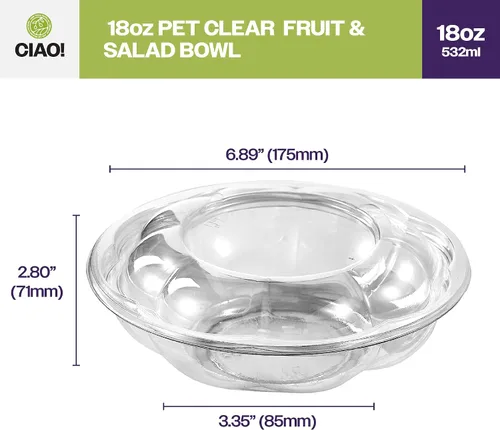 Miniatura 4 de CIAO! Tazón de fruta y ensalada PET transparente de 18 oz con tapa de cúpula rosa (150/caja)